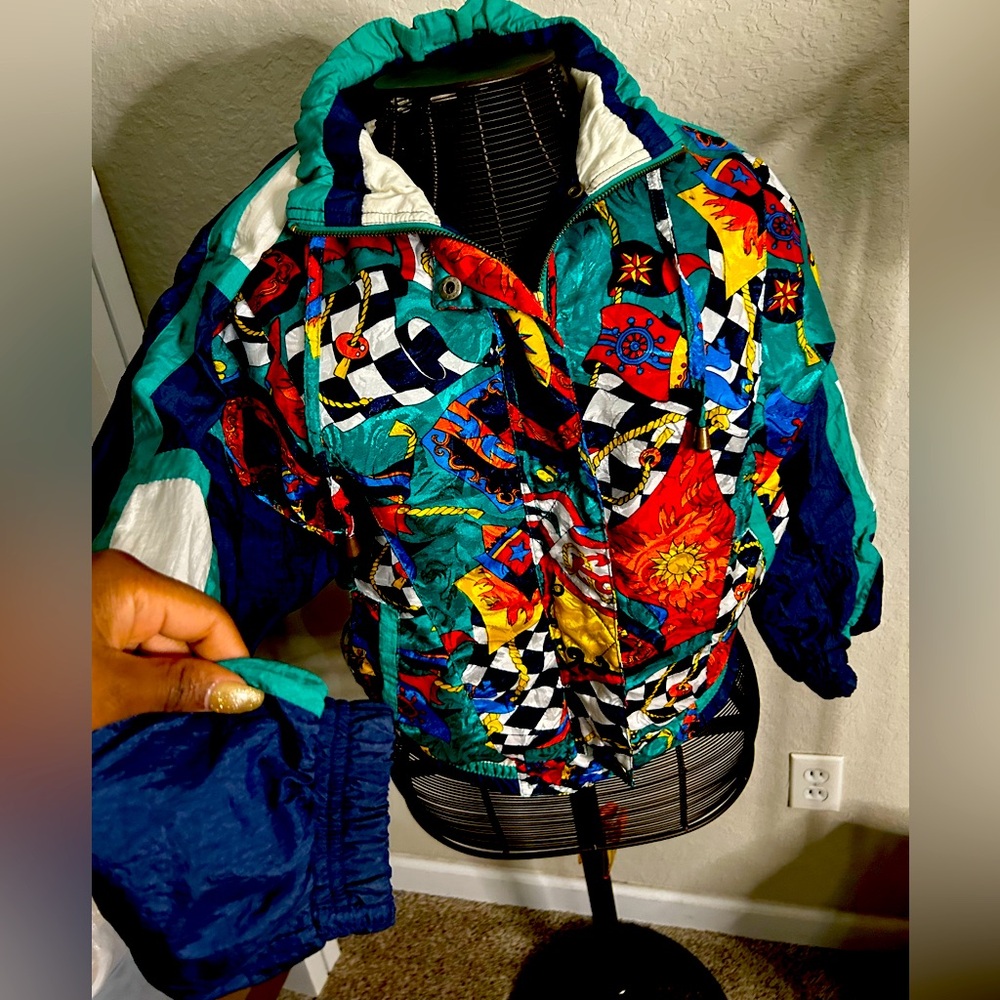 Vintage colorful patterned sporty windbreaker jacket